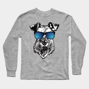 Schnauzer With Cool Blue Sunglasses Long Sleeve T-Shirt